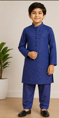 Navy Blue Boys Kurta Pajama Set – Pakistani Kids Formal Eid & Wedding Outfit | Size 30 (9-10 Years)