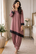 Aesthetic Mauve Asymmetrical Kurta & Bubble Pants Set | Black Lace Trim | Teen Girls | Ready to Ship