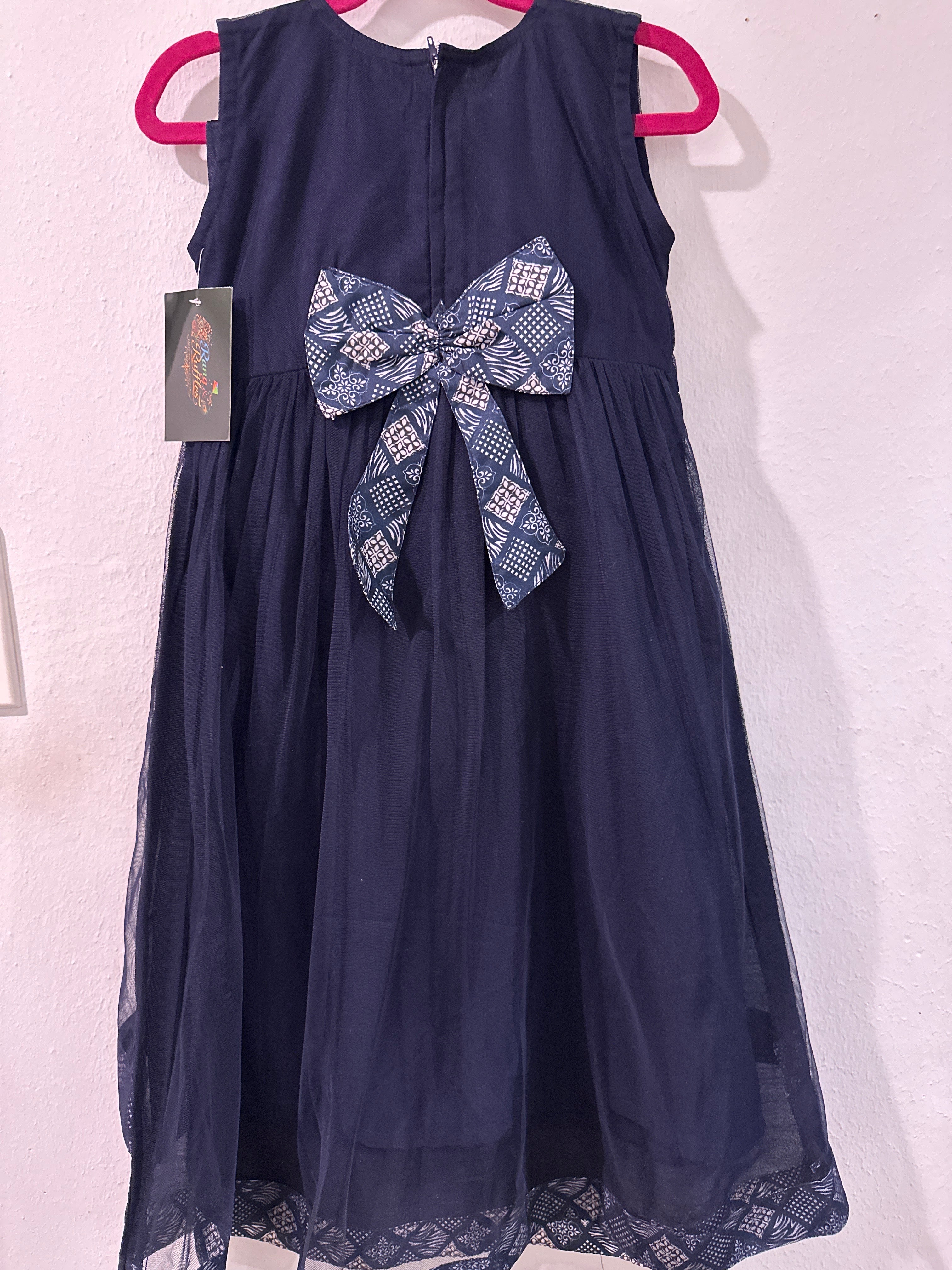 Ready to Ship Navy Blue Girls Formal Dress Set (2–3 Years) | Embroidered Party Outfit with Dupatta