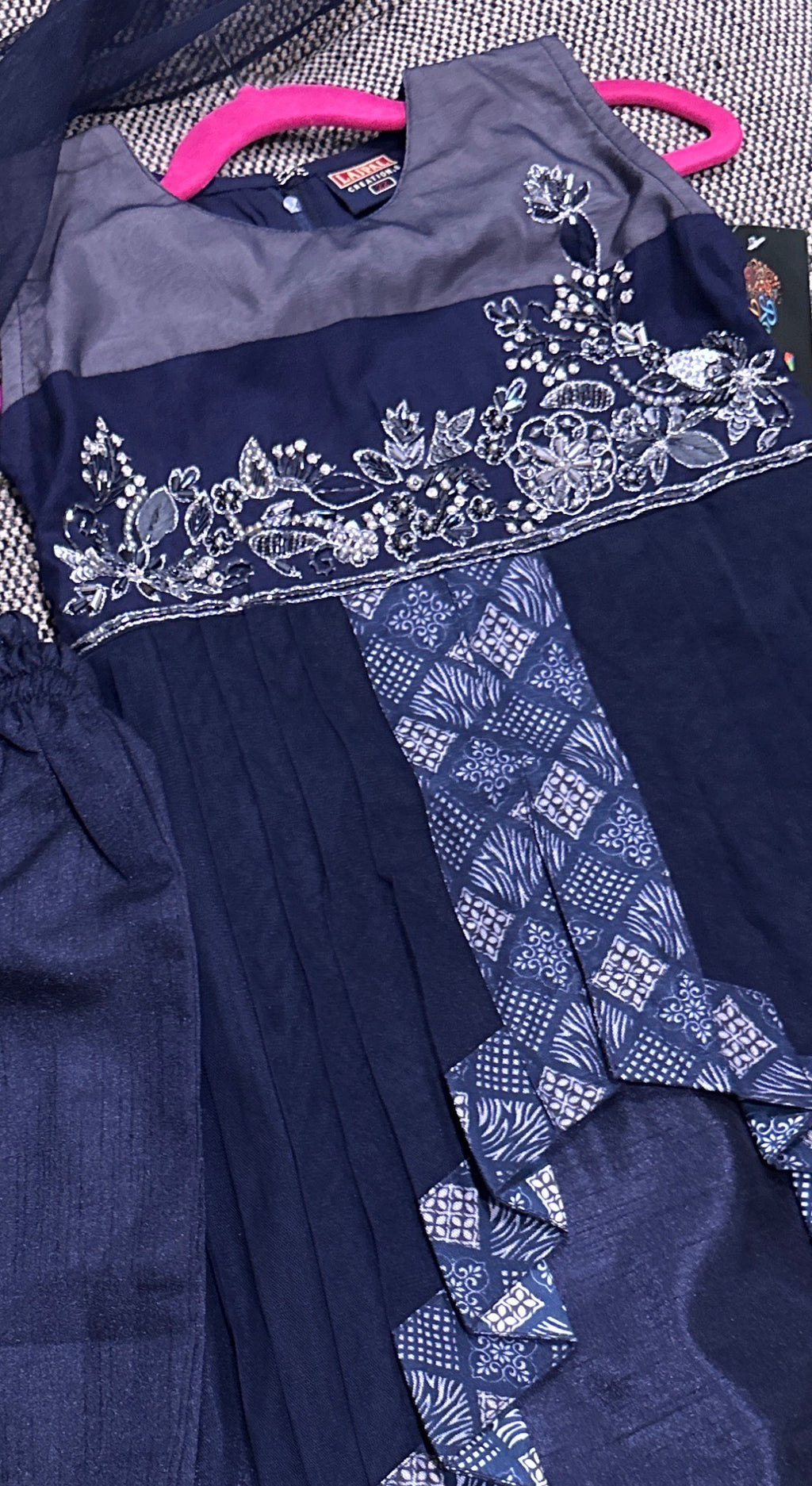Navy Blue Girls 3-Piece Maxi Dress Set – Formal Party Outfit for Toddlers & Kids | Size 3-4 Years