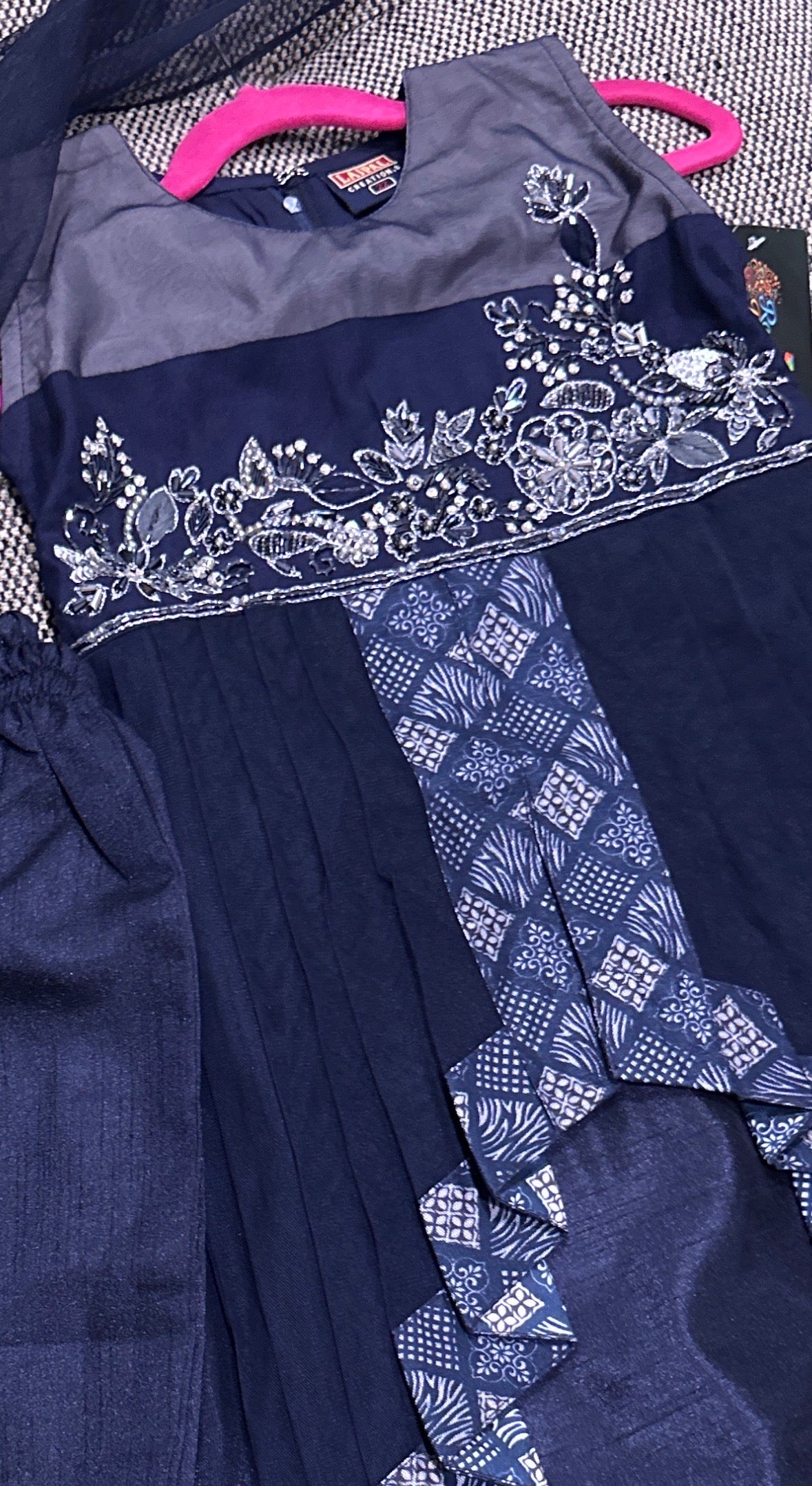 Navy Blue Girls 3-Piece Maxi Dress Set – Formal Party Outfit for Toddlers & Kids | Size 3-4 Years