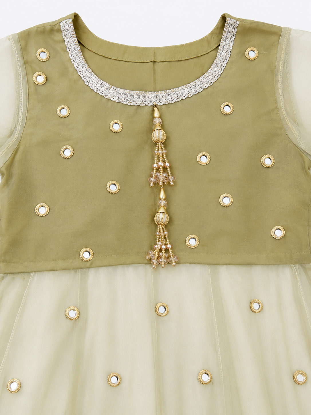 Olive Green Organza Shirt & Dupatta with Chatapati Silk Ghrara