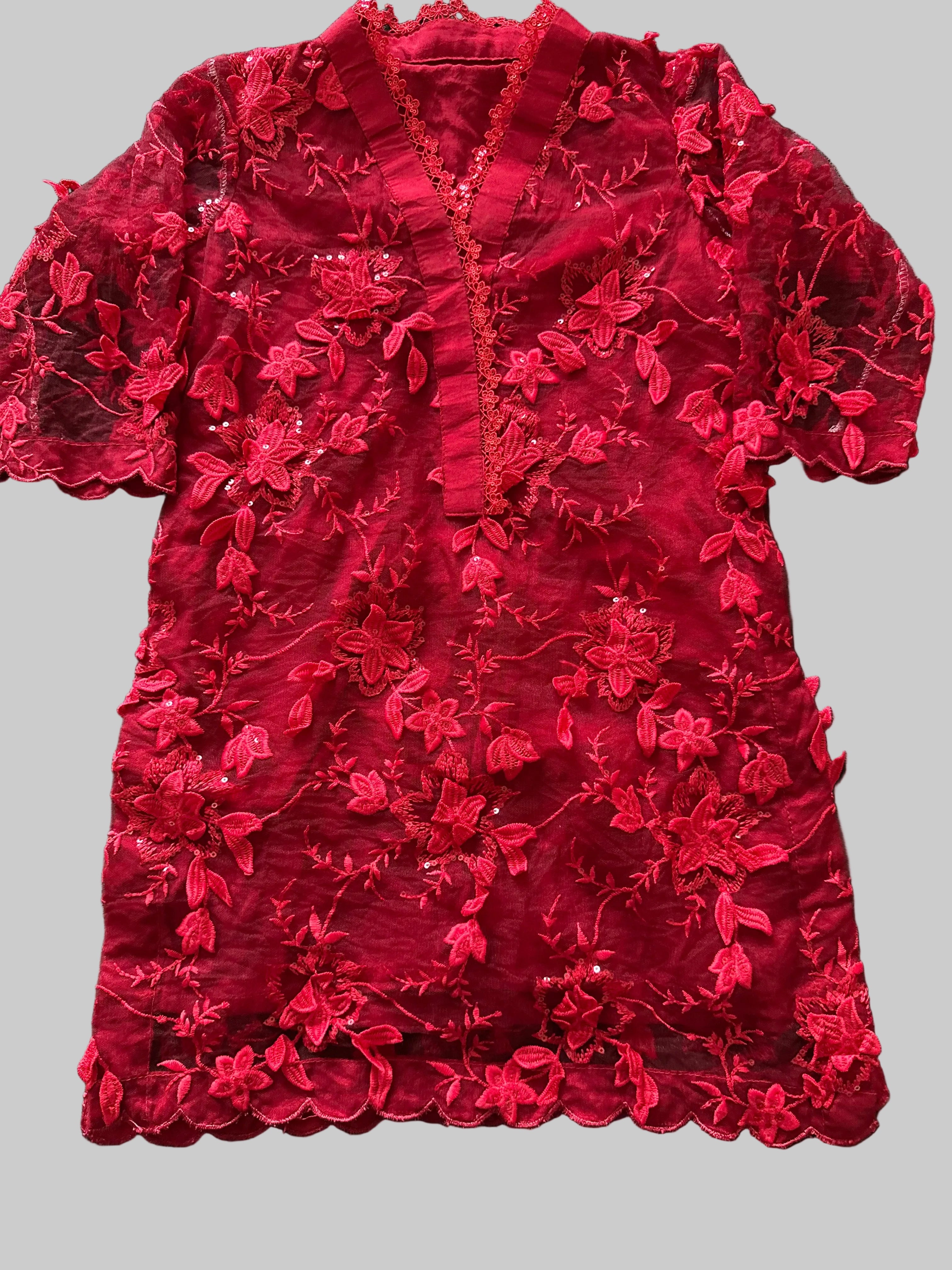 Ready to Ship Red Girls Pakistani Outfit | Embroidered Kurta Pajama Set