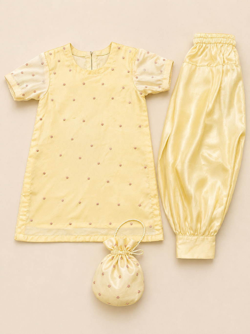Girls Yellow Embroidered Kurta Salwar Set with Magenta Dupatta | Festive Ethnic Wear for Kids
