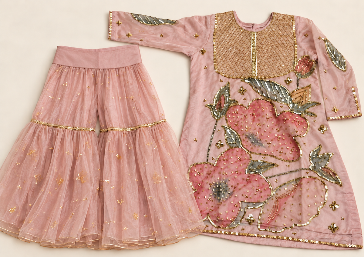 Mommy & Me Blush Pink Hand-Painted Gharara Set
