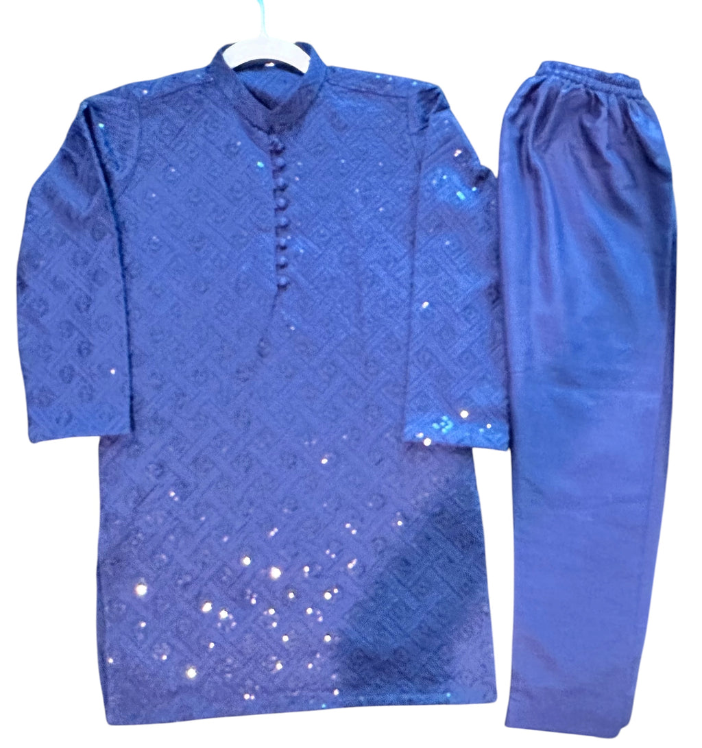 Navy Blue Boys Kurta Pajama Set – Pakistani Kids Formal Eid & Wedding Outfit | Size 30 (9-10 Years)
