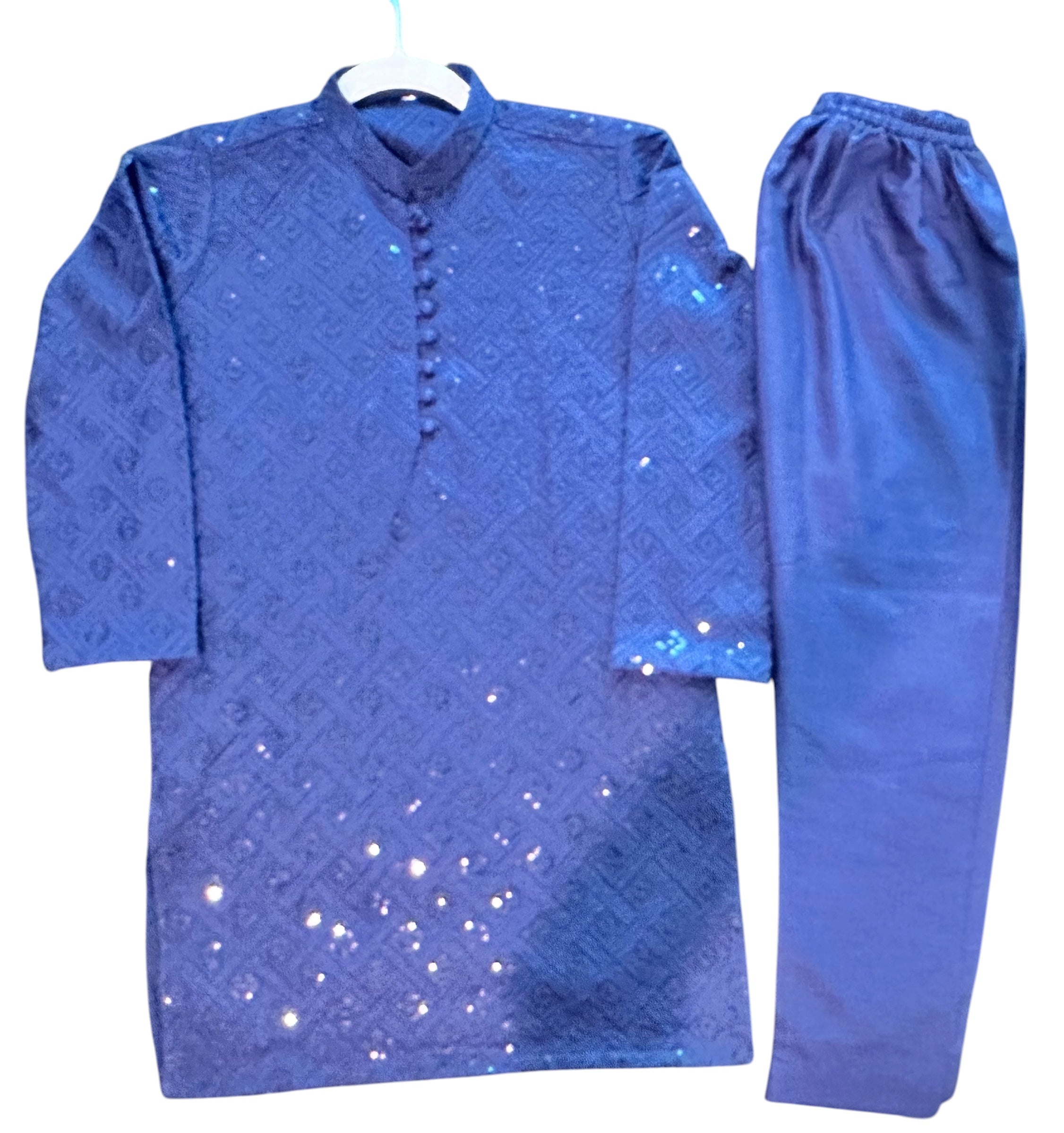Navy Blue Boys Kurta Pajama Set – Pakistani Kids Formal Eid & Wedding Outfit | Size 30 (9-10 Years)