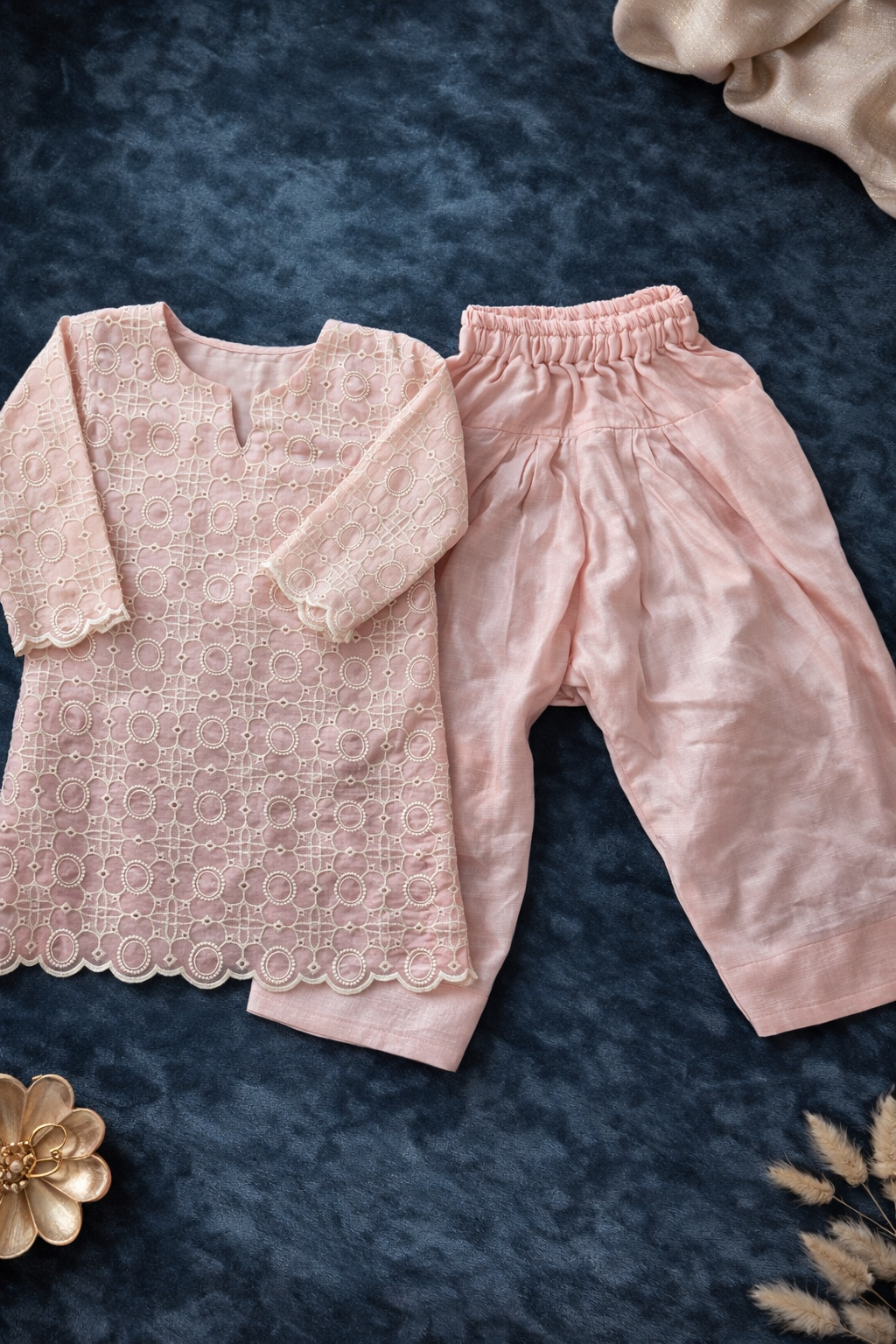 Ready to Ship from Houston Pink Pakistani Kids Outfit | Lace Kurta & Farshi Shalwar Set