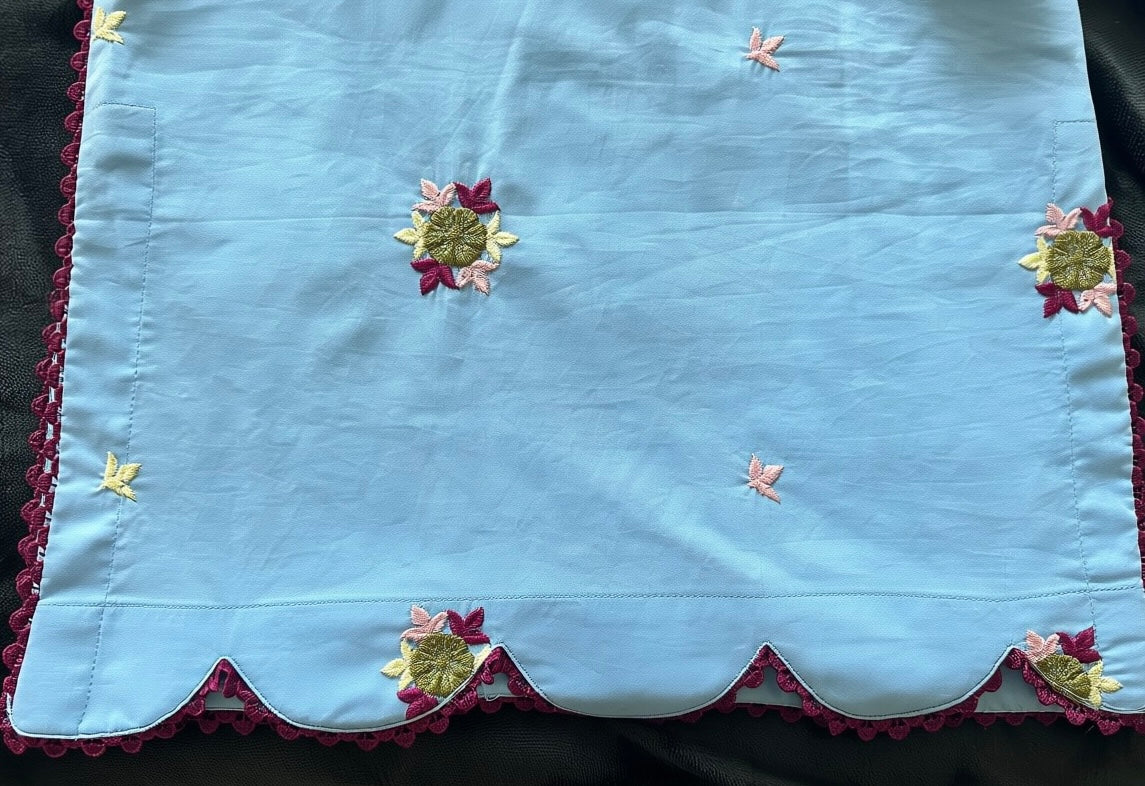 Ready to Ship Blue Pakistani Kids Outfit | Maroon Lace Embroidered Kurta Set