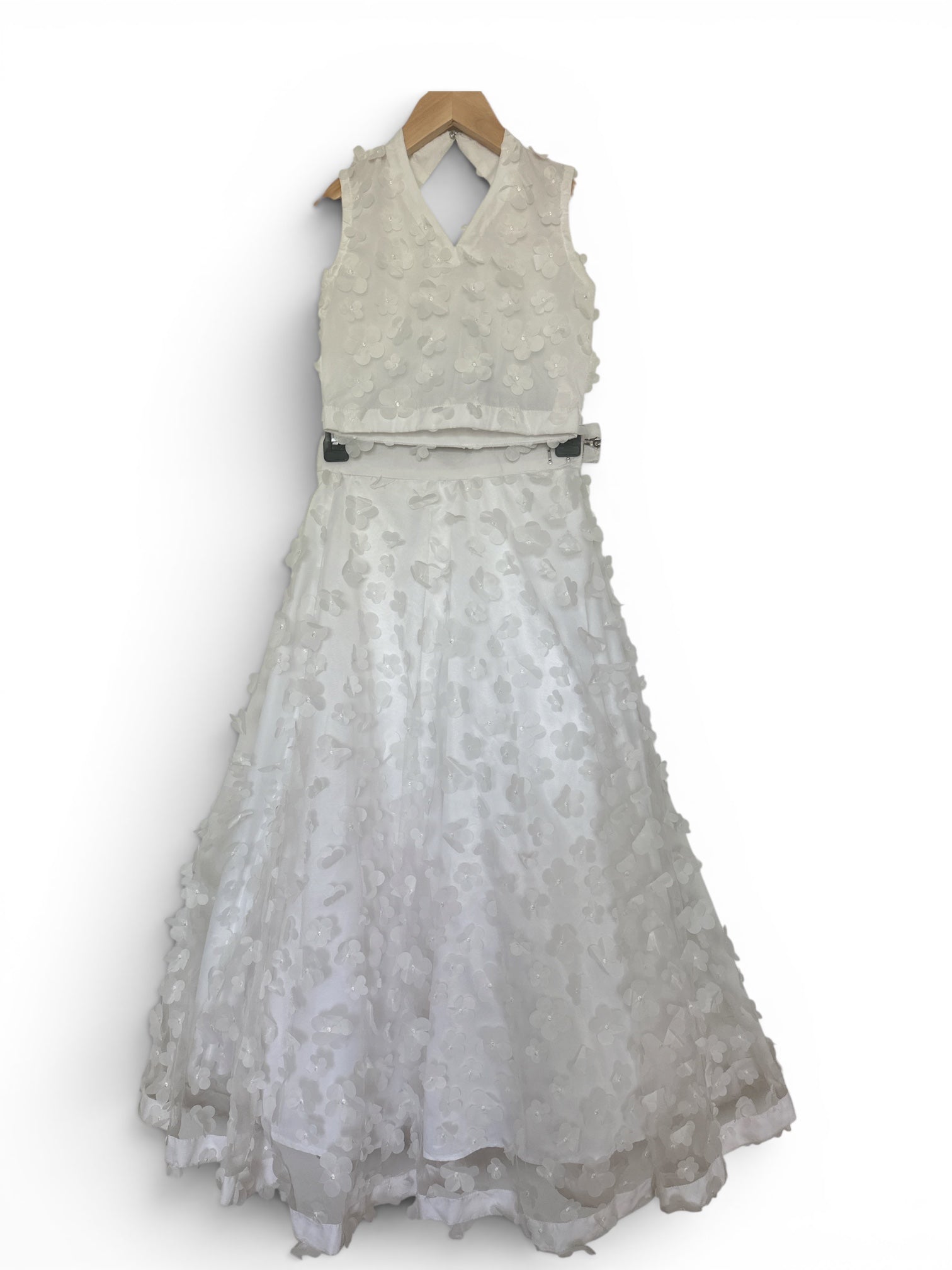 White 3D Floral Girls Dress with Dupatta