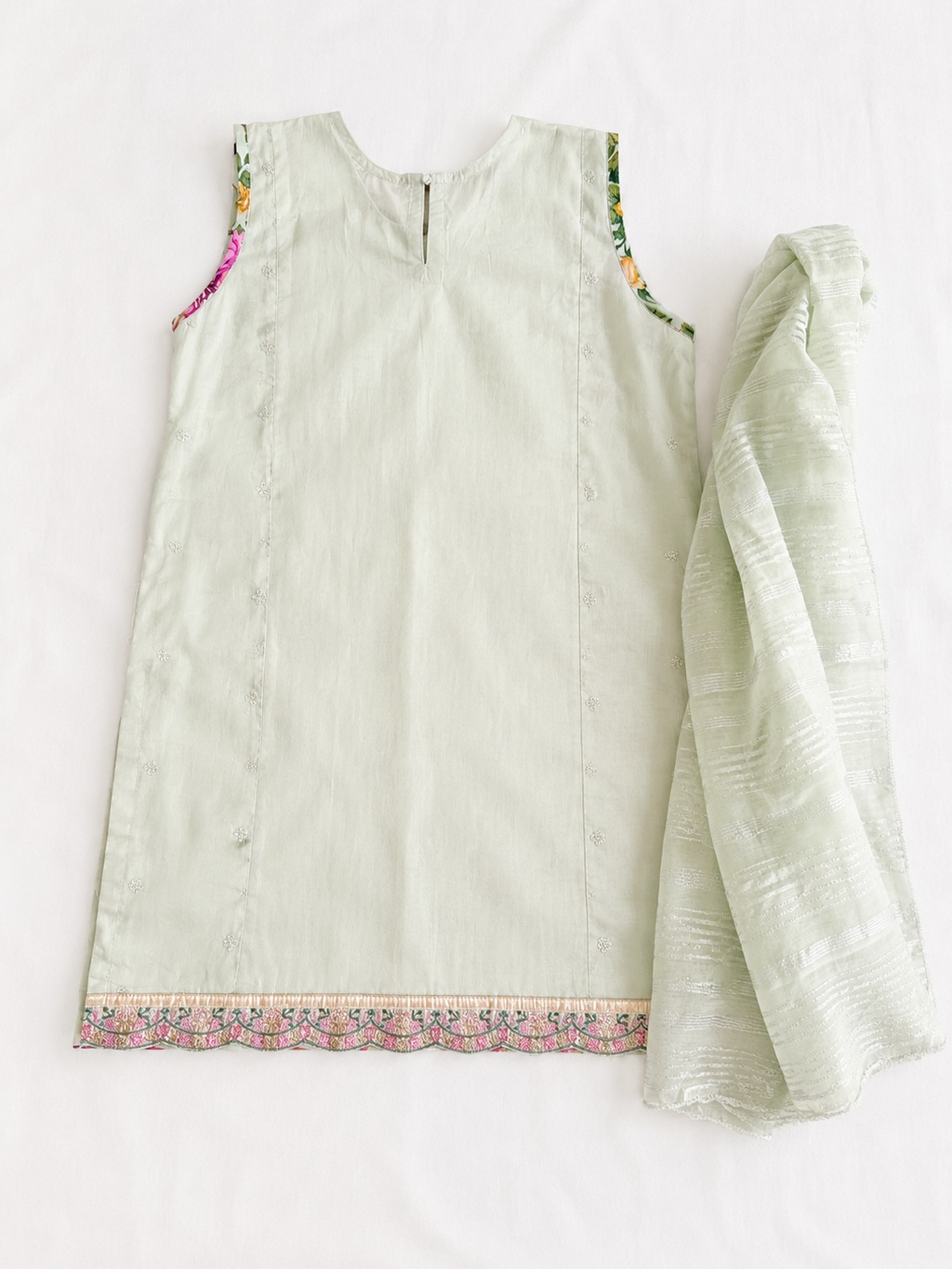 Girls' Embellished Net Sharara Set with Dupatta - Mint Green Floral