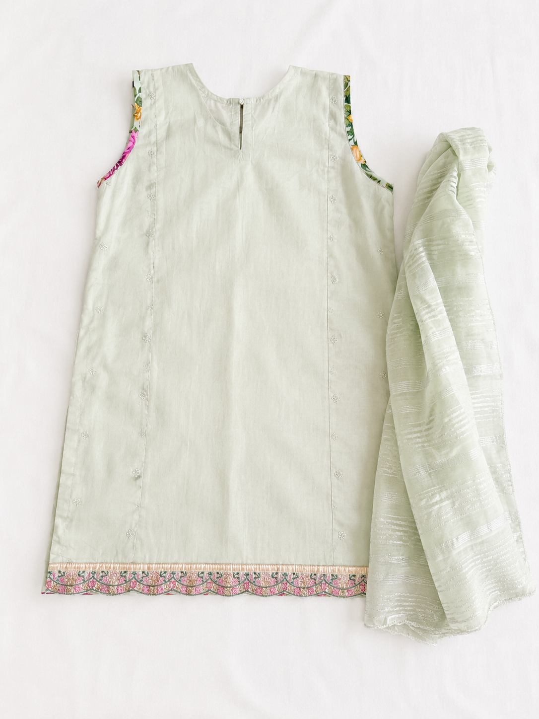 Girls' Embellished Net Sharara Set with Dupatta - Mint Green Floral