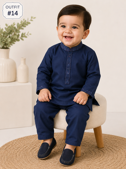 Baby Boys Navy Blue Kurta Pajama Set – Pakistani Toddler Eid & Wedding Outfit | Sizes 6M–3 Years