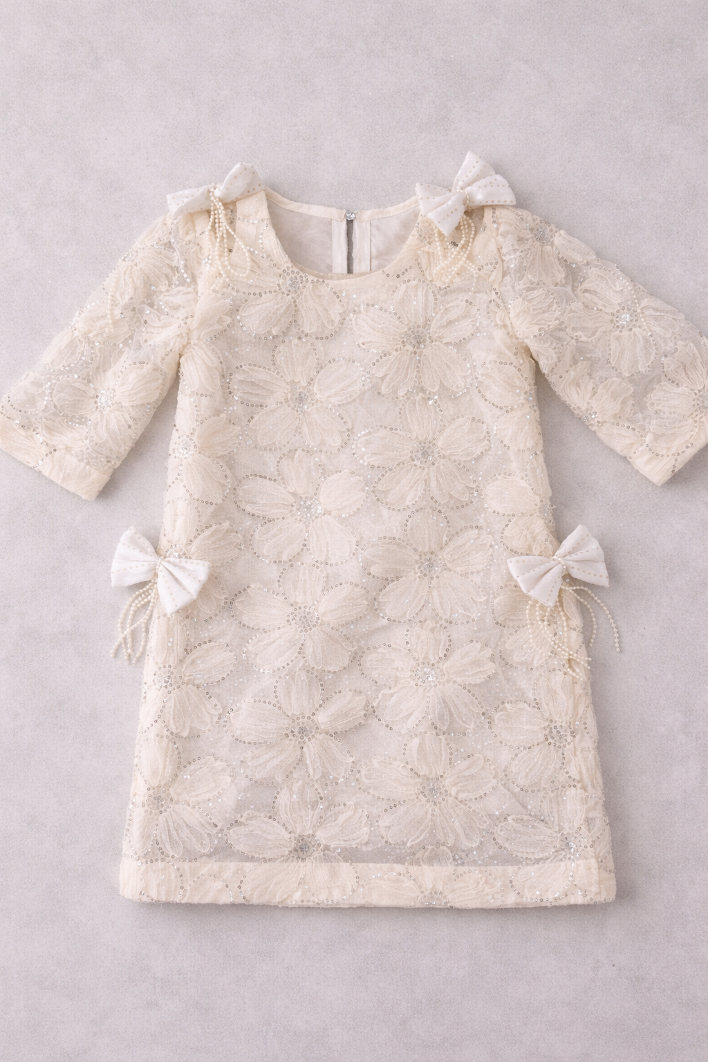 Girls Ivory Embroidered Kurta Set with Dupatta