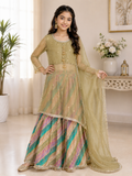 Girls' Embellished Net Sharara Set with Dupatta