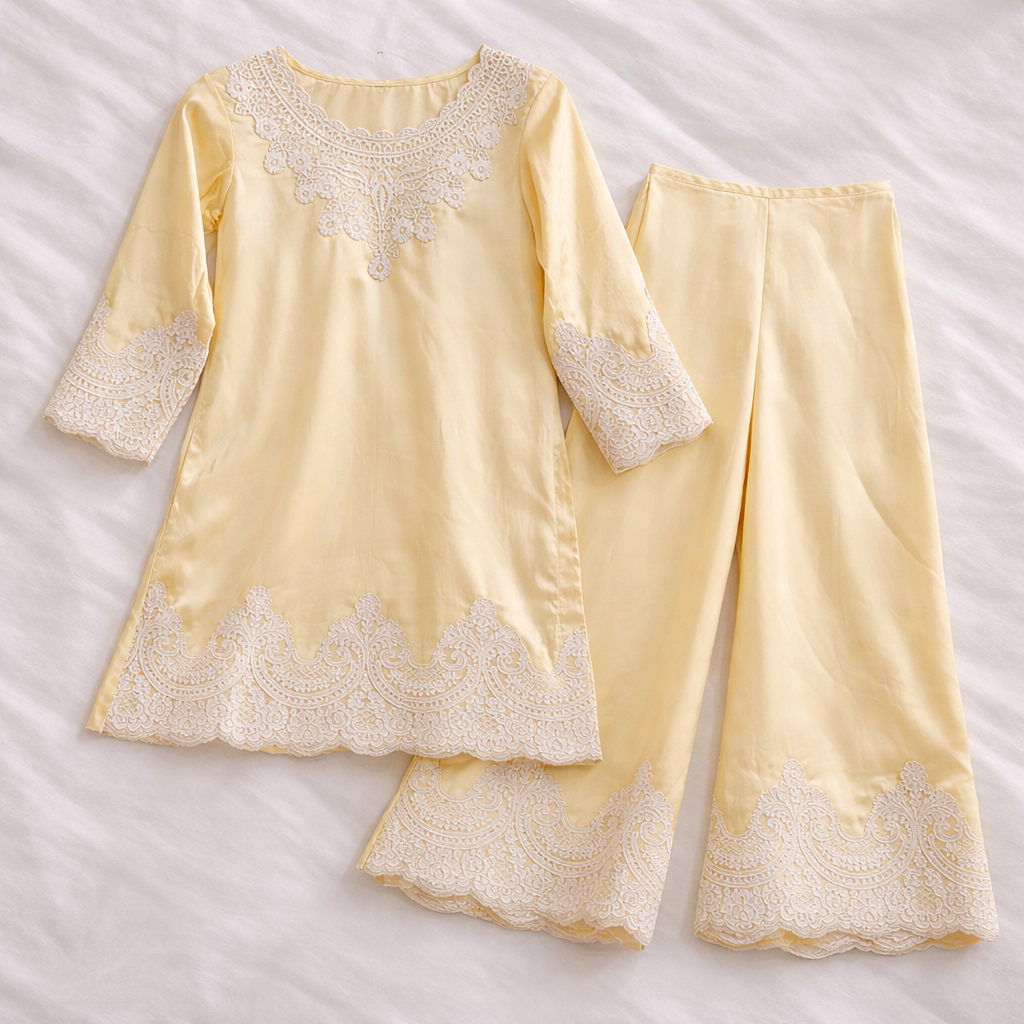 Pastel Yellow Mommy & Me Matching Outfit Set – Pakistani Embroidered Shalwar Kameez | Eid & Wedding Collection