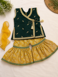 Girls Kurti Sharara Set - Green & Yellow Embroidered Ethnic Outfit