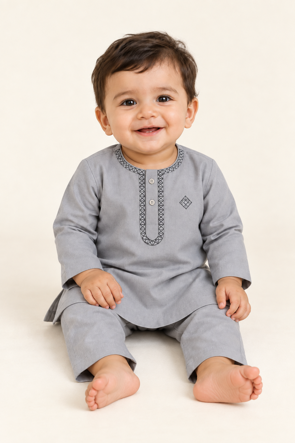 Grey embroidered Pakistani kurta pajama set for baby boy