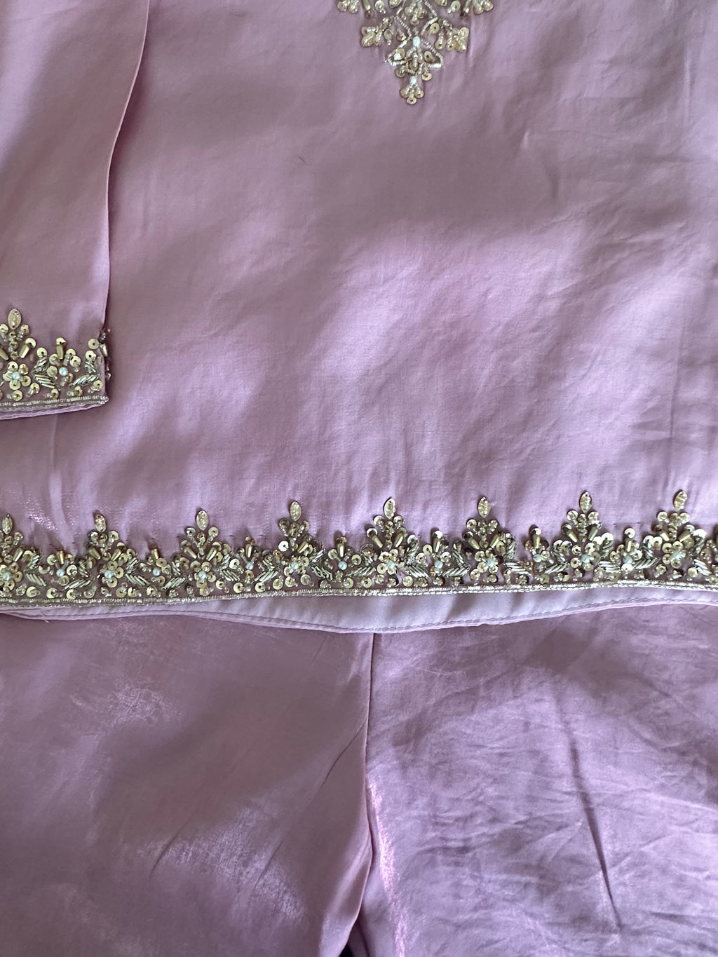 Mommy & Me Pink Embroidered Pant Kameez Set with Mirror Work Dupatta