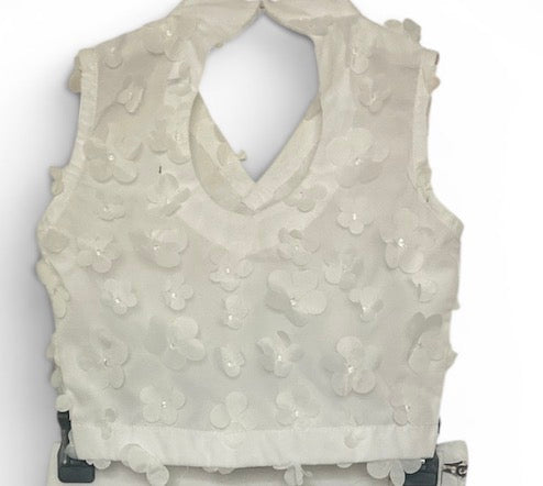 White 3D Floral Girls Dress with Dupatta