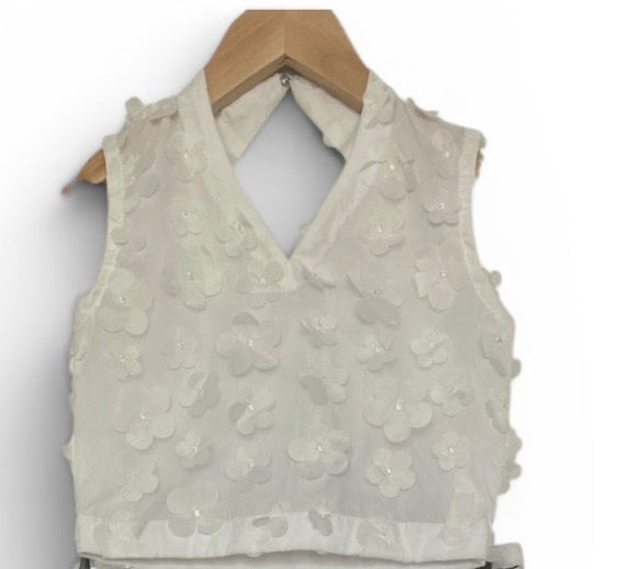 White 3D Floral Girls Dress with Dupatta