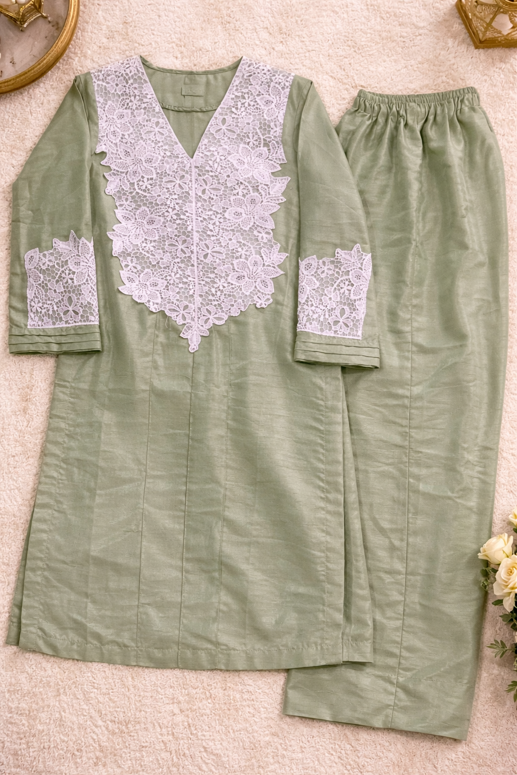 Sage Green Kurta Set – Teen Girls (Ready to Ship)