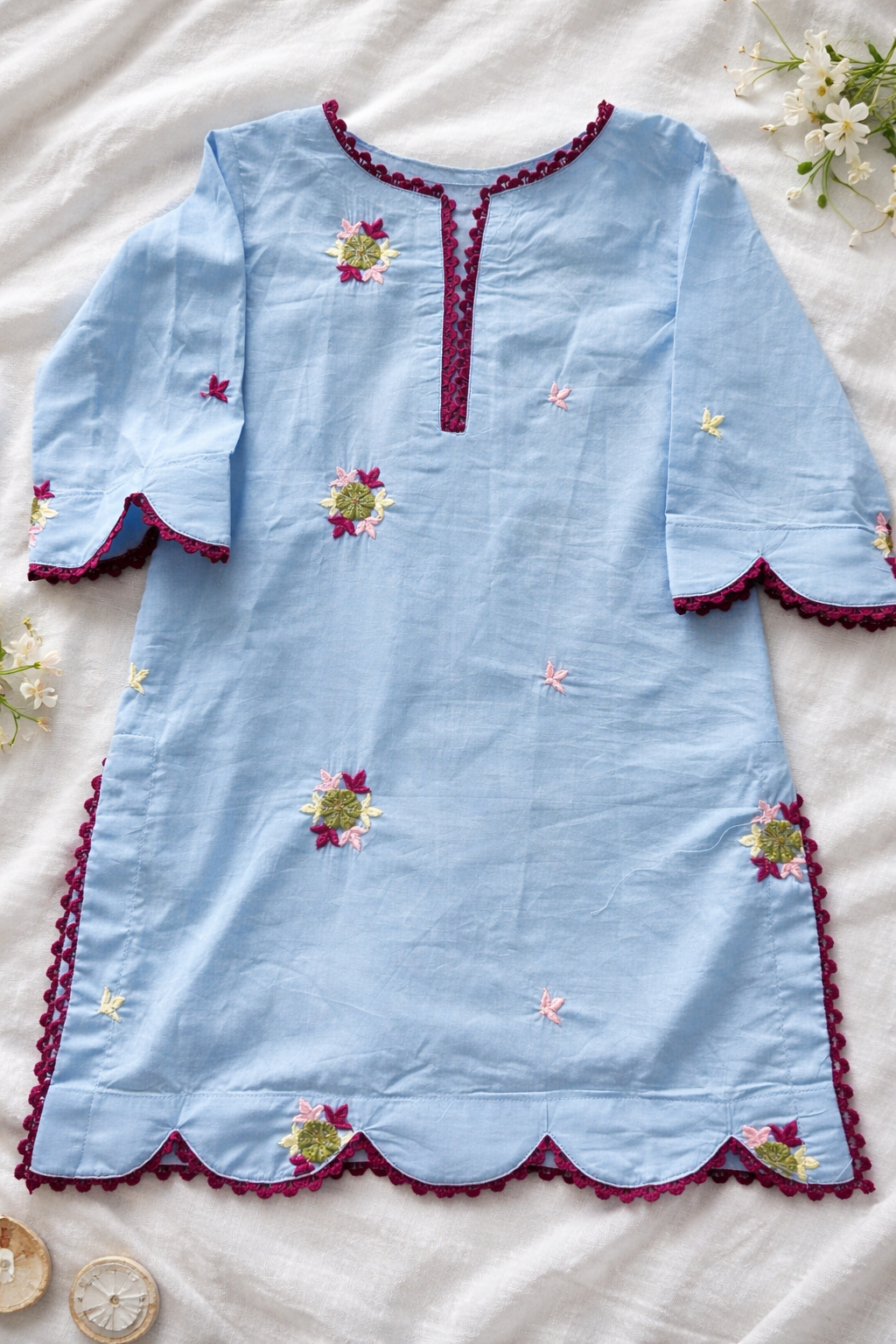 Blue Embroidered Kurta Set – Kids (Ready to Ship)