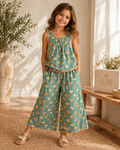 Girls Aqua Floral Sharara Set | Sleeveless Festive Outfit | Pakistani Kids Eid Dress