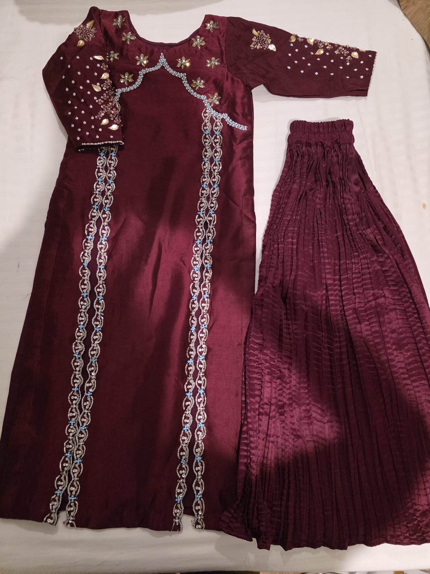 Mommy & Me Maroon Embroidered Kurta Set | Matching Mother Daughter Outfit
