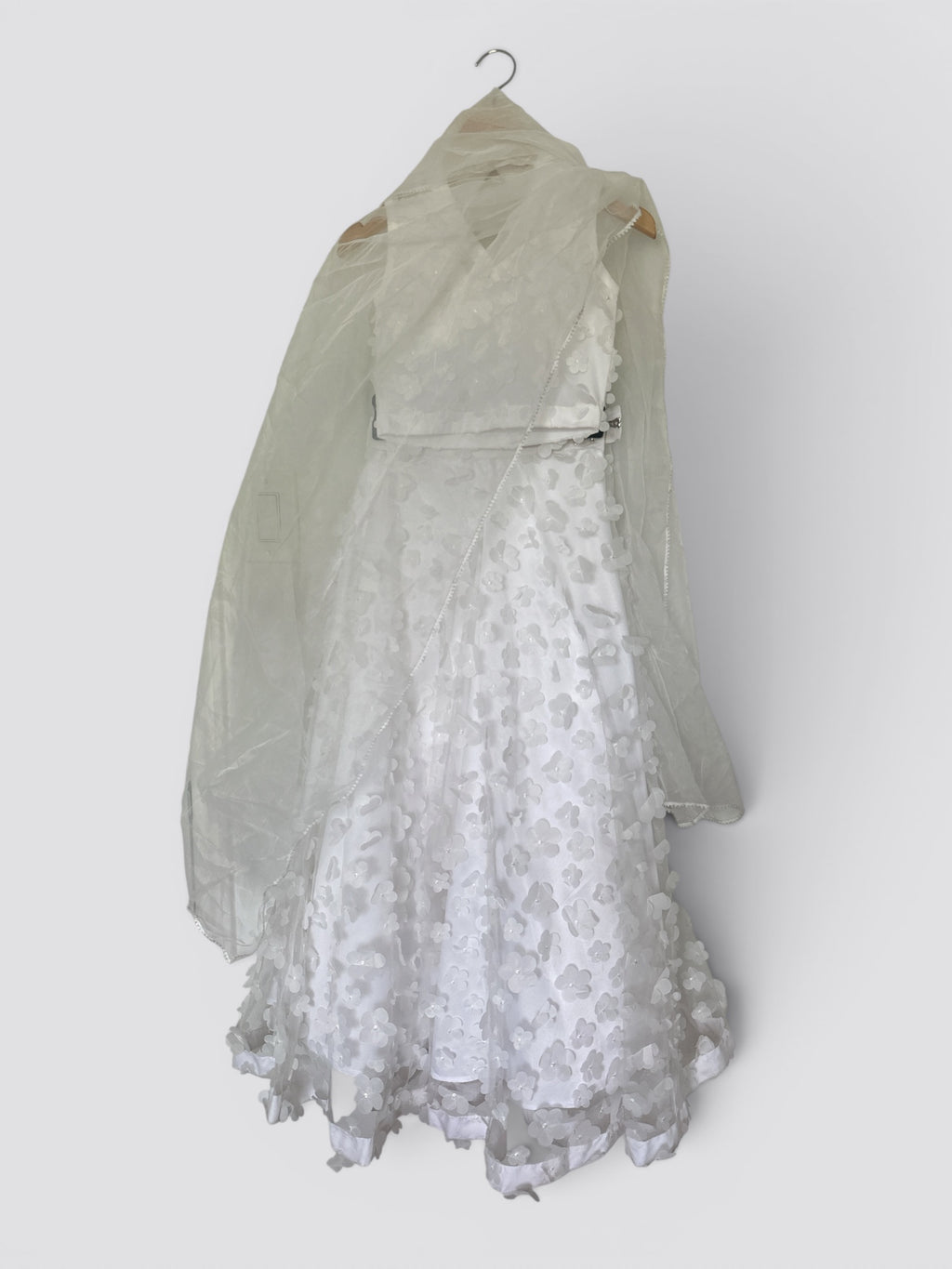 White 3D Floral Girls Dress with Dupatta