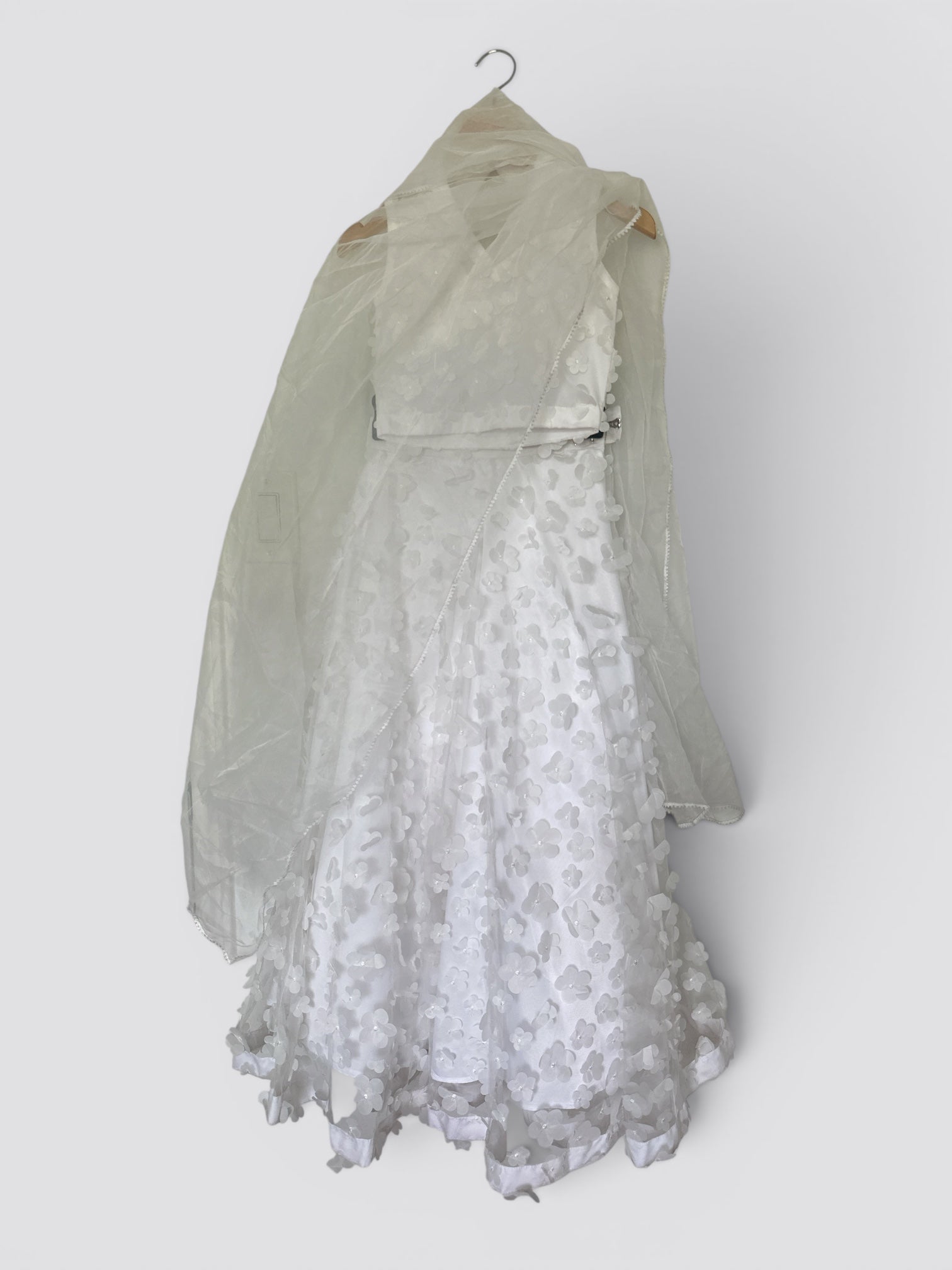 White 3D Floral Girls Dress with Dupatta