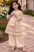 Girls Ivory Organza Pakistani Outfit | Pearl Embellished 3-Piece Set | Ready to Ship USA