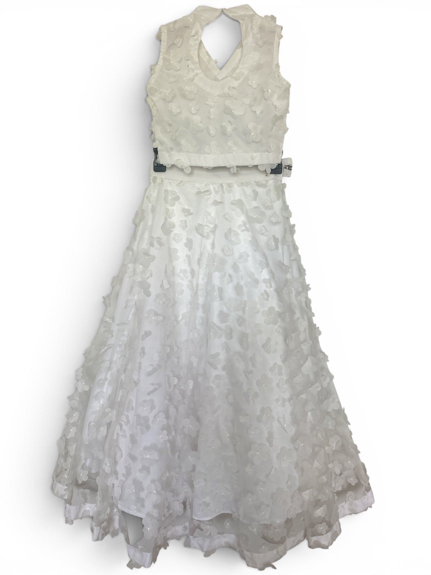 White 3D Floral Girls Dress with Dupatta