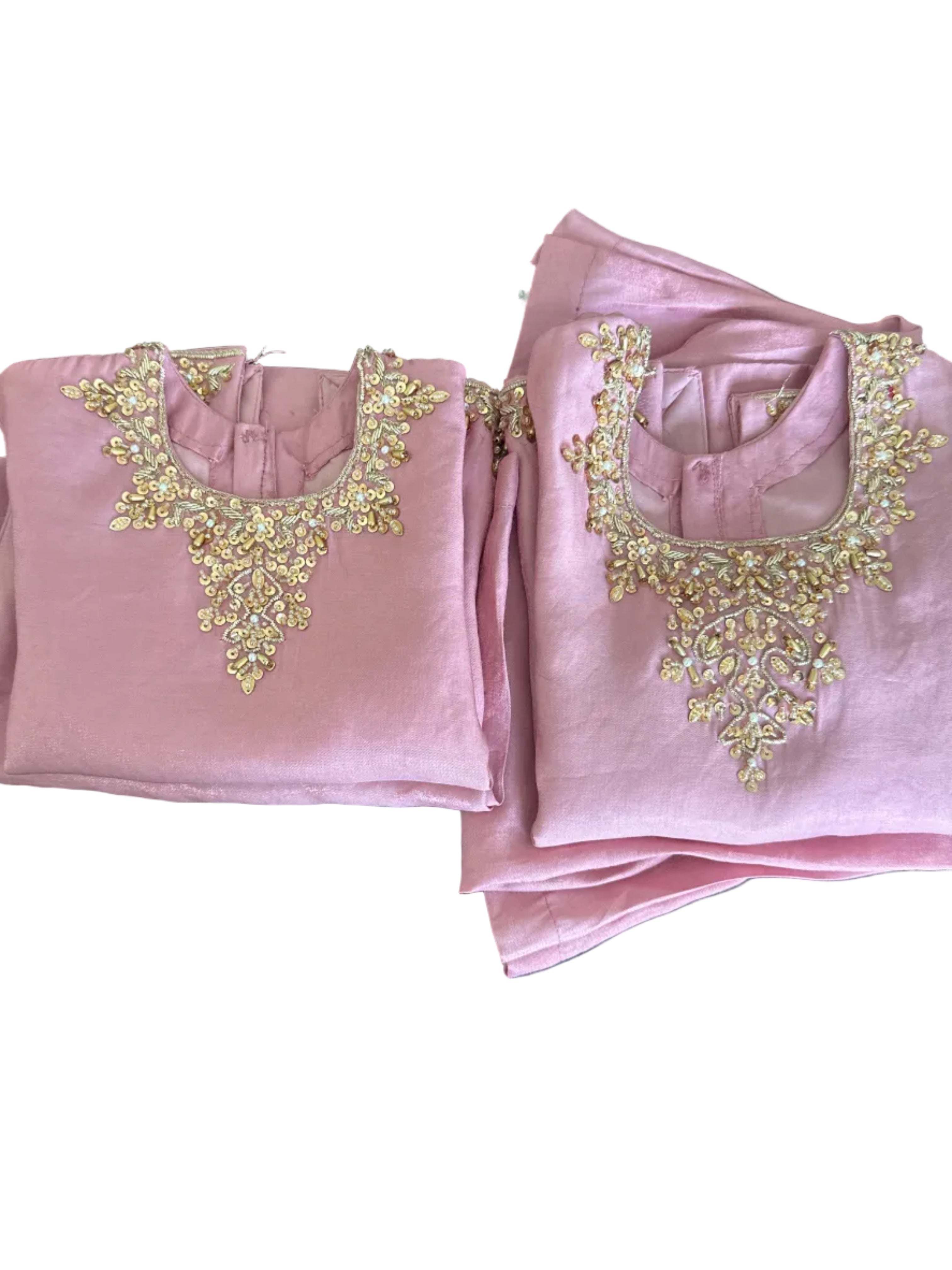 Mommy & Me Pink Embroidered Pant Kameez Set with Mirror Work Dupatta