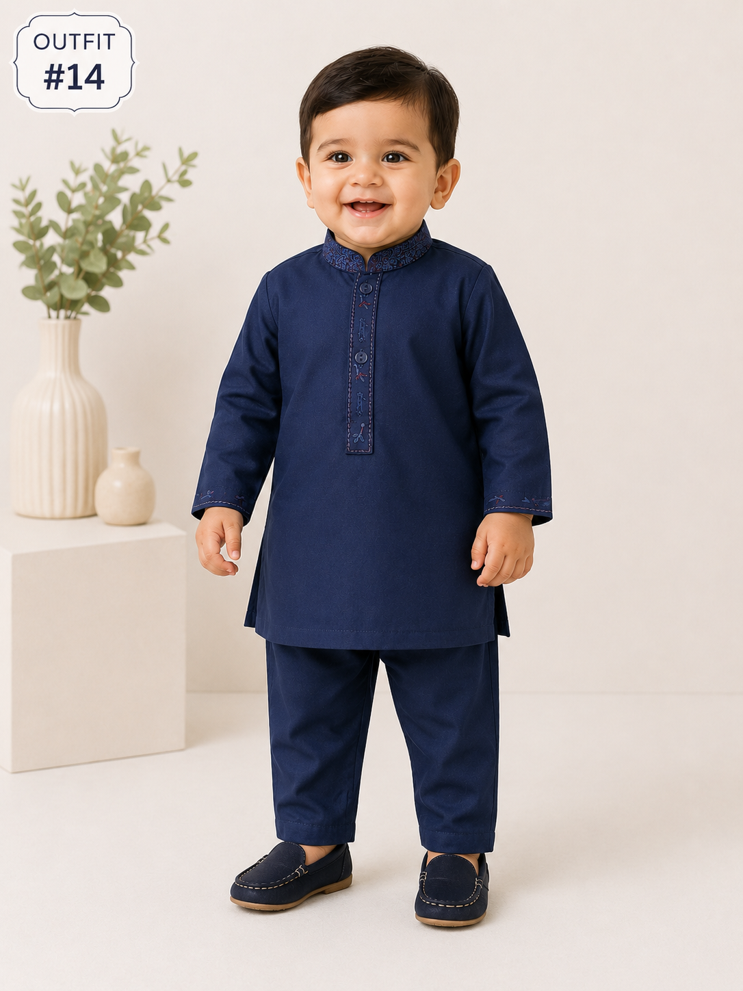 Baby Boys Navy Blue Kurta Pajama Set – Pakistani Toddler Eid & Wedding Outfit | Sizes 6M–3 Years