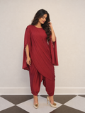 Raw silk cape drape co-ord set with harem pants and dupatta