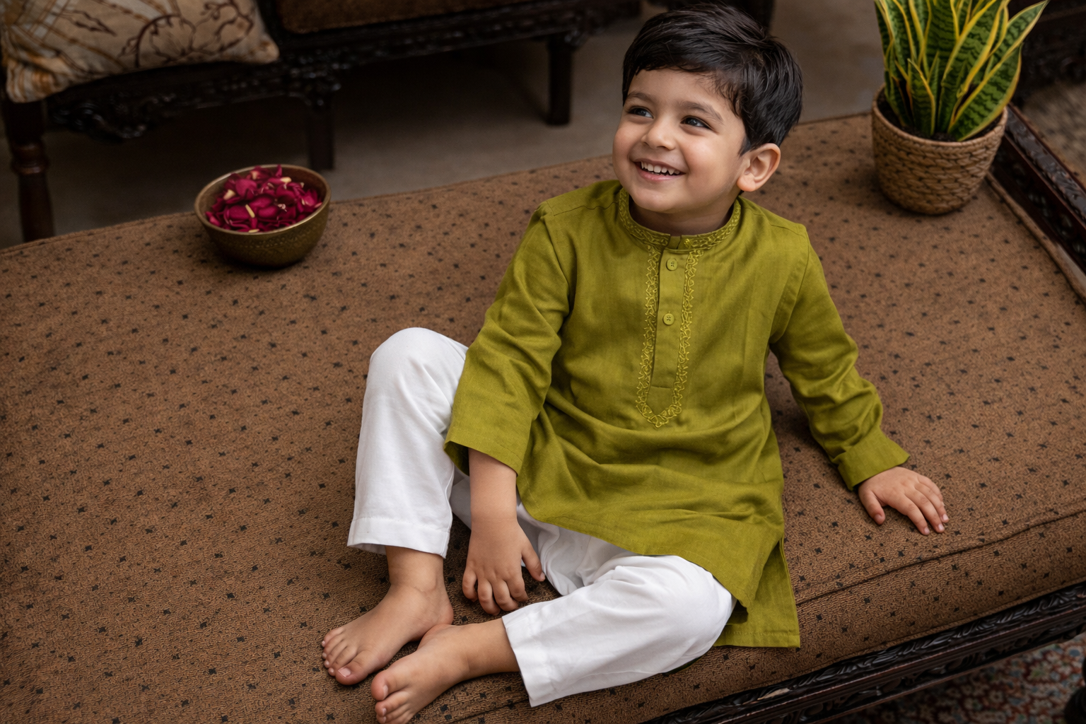 Boys Olive Green Kurta Shalwar | Pakistani Indian Kids Suit | Fast US Shipping