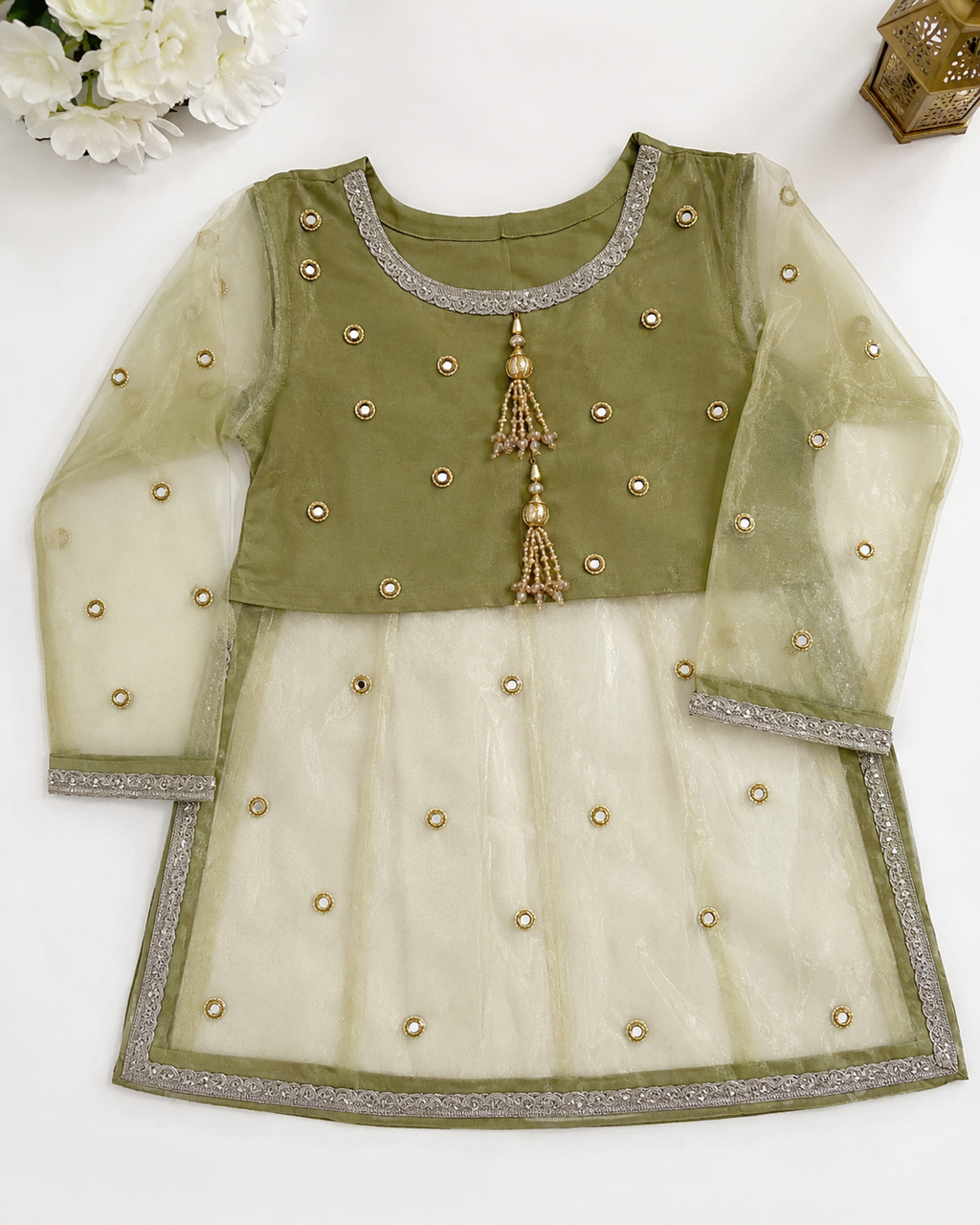 Girls' Embellished Net Sharara Set with Dupatta