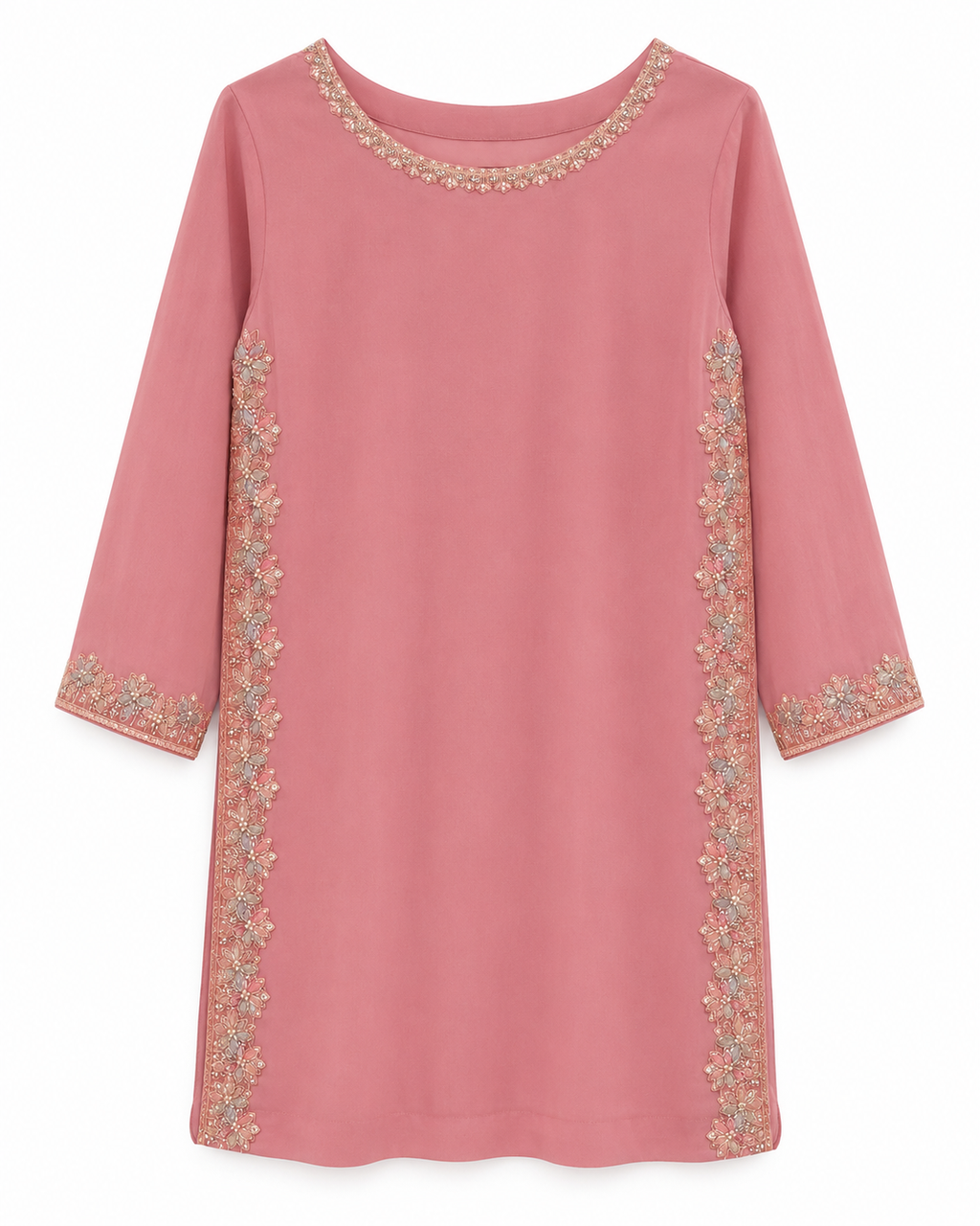Girls Pink Embroidered Kurta Set with Dupatta | 2-Piece Festive Outfit