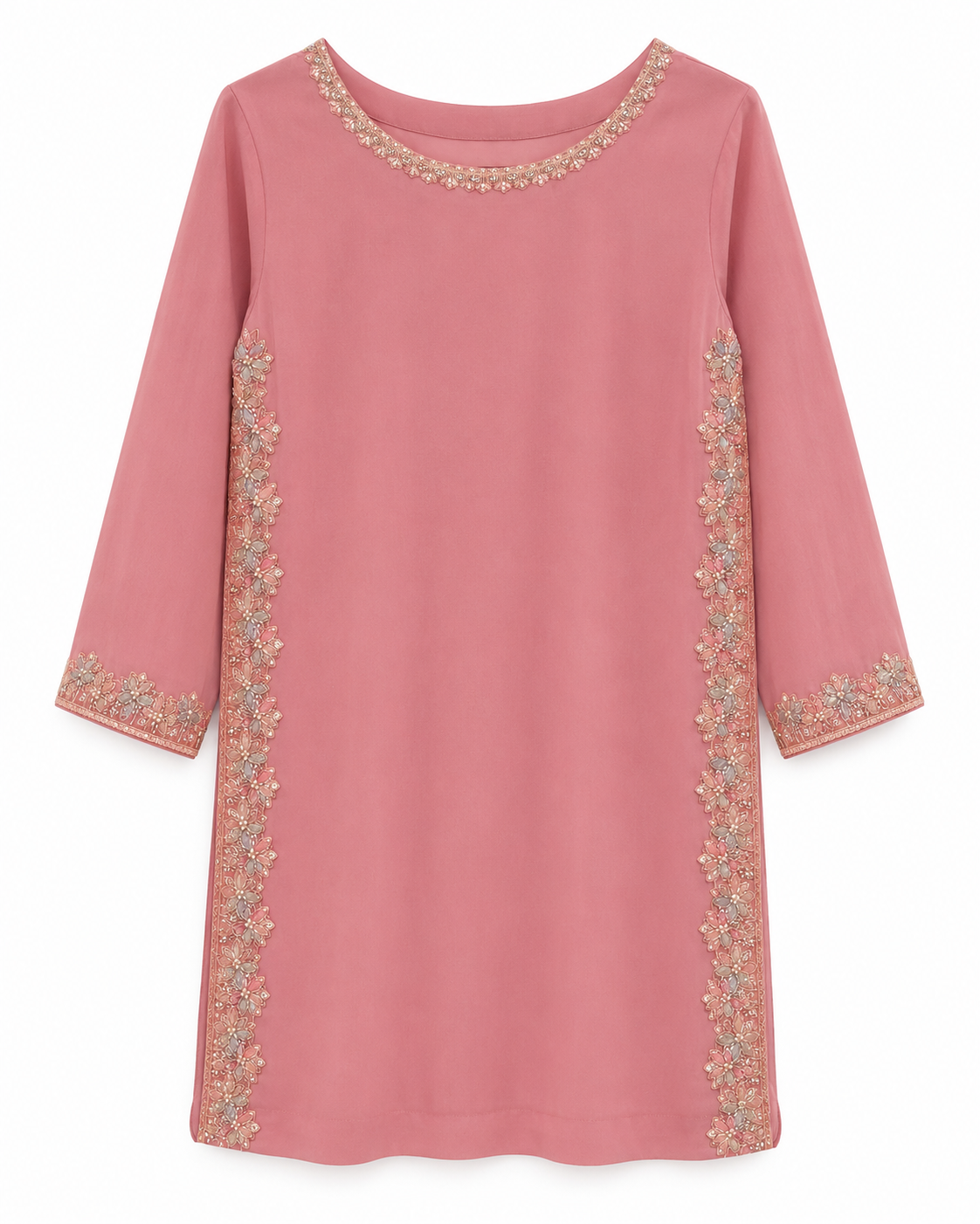Girls Pink Embroidered Kurta Set with Dupatta | 2-Piece Festive Outfit