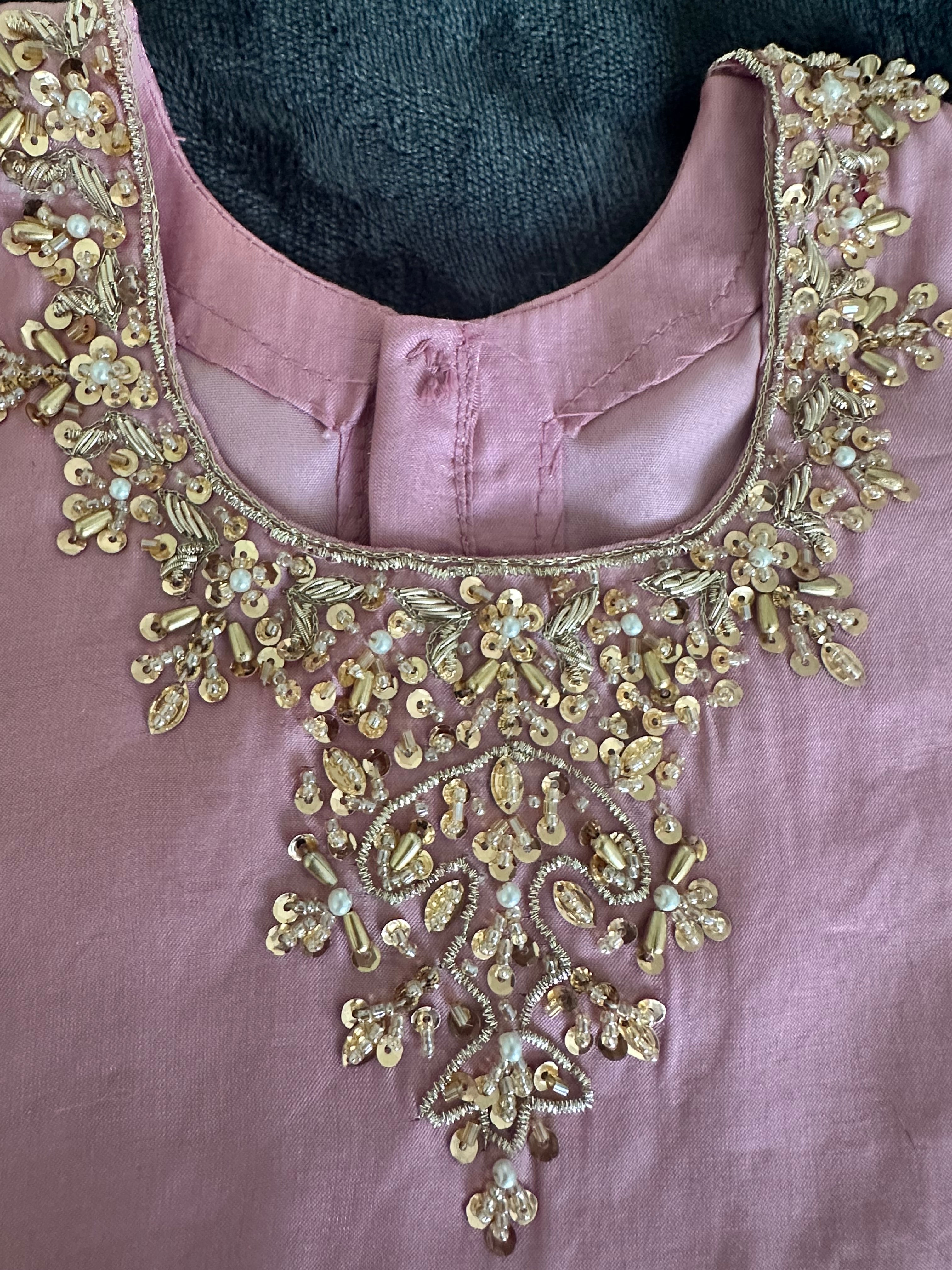 Mommy & Me Pink Embroidered Pant Kameez Set with Mirror Work Dupatta