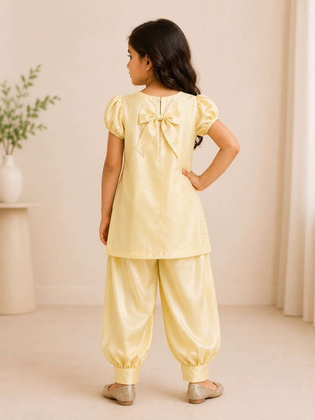 Girls Yellow Embroidered Kurta Salwar Set with Magenta Dupatta | Festive Ethnic Wear for Kids
