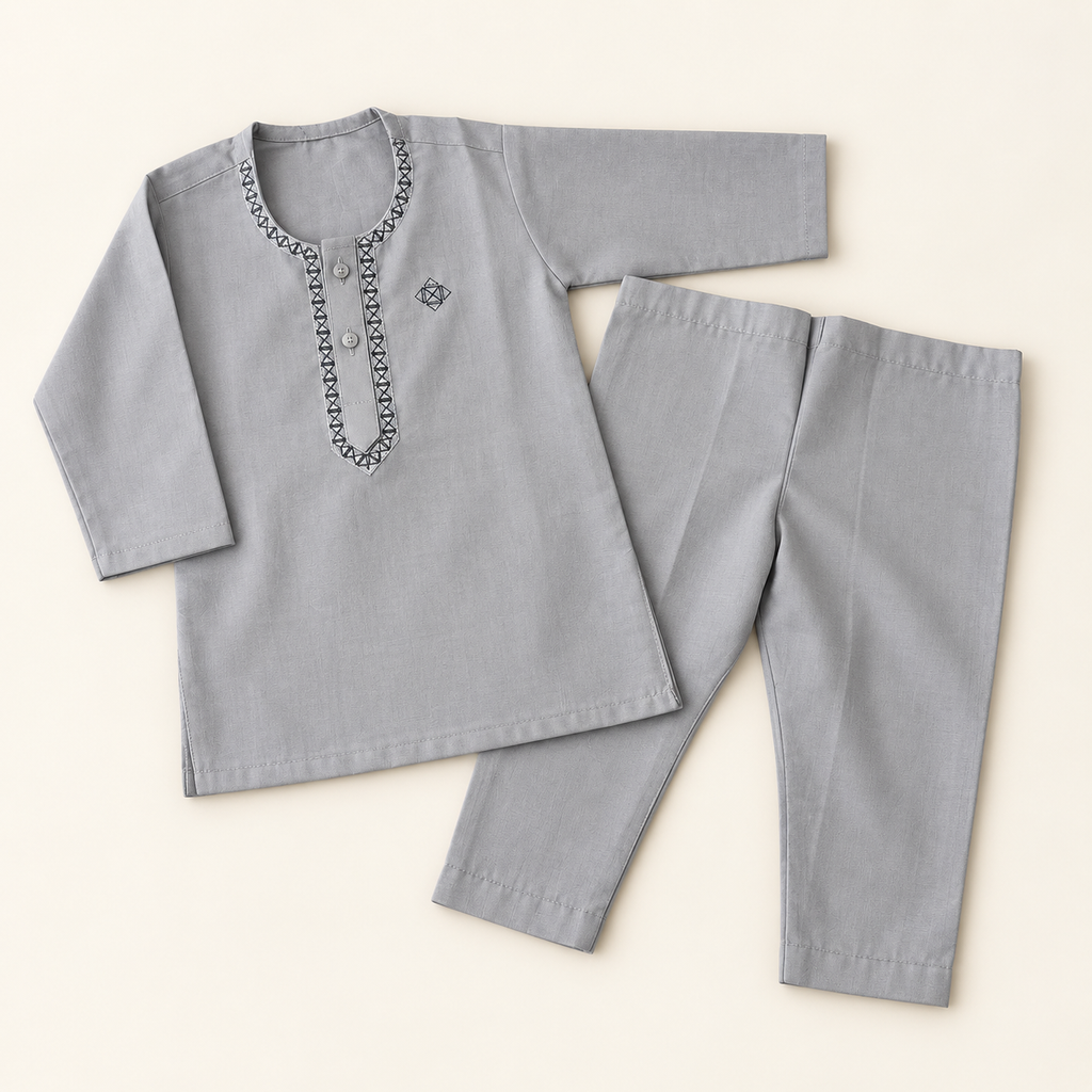 Grey Embroidered Kurta Pajama Set for Baby Boy | Pakistani Kids Ethnic Wear