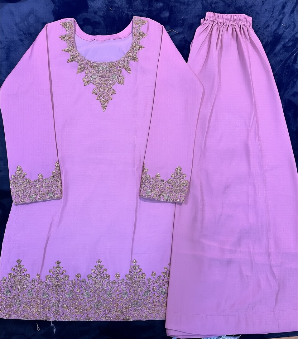Mommy & Me Pink Embroidered Pant Kameez Set with Mirror Work Dupatta