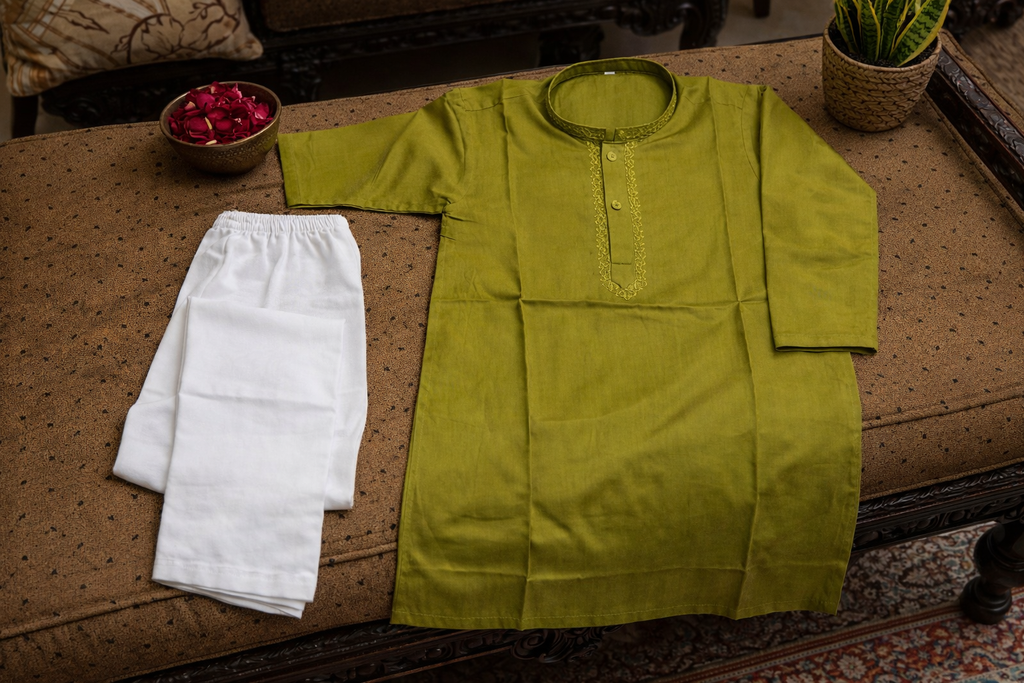 Boys Olive Green Kurta Shalwar | Pakistani Indian Kids Suit | Fast US Shipping