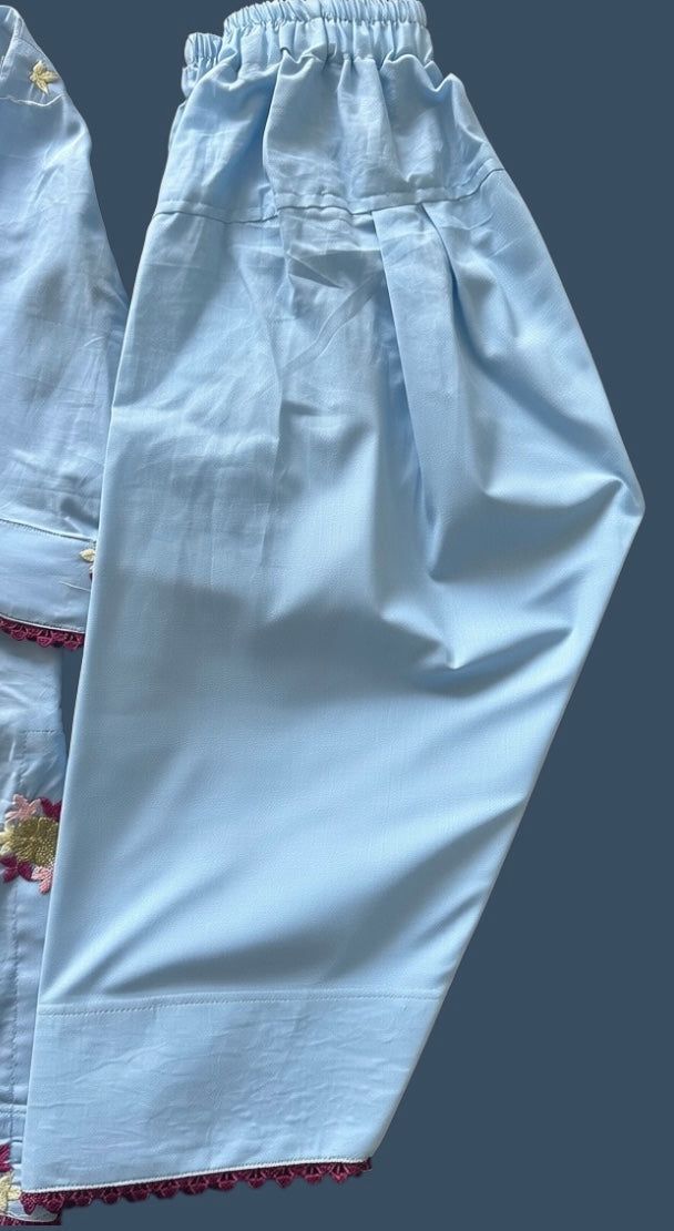 Ready to Ship Blue Pakistani Kids Outfit | Maroon Lace Embroidered Kurta Set