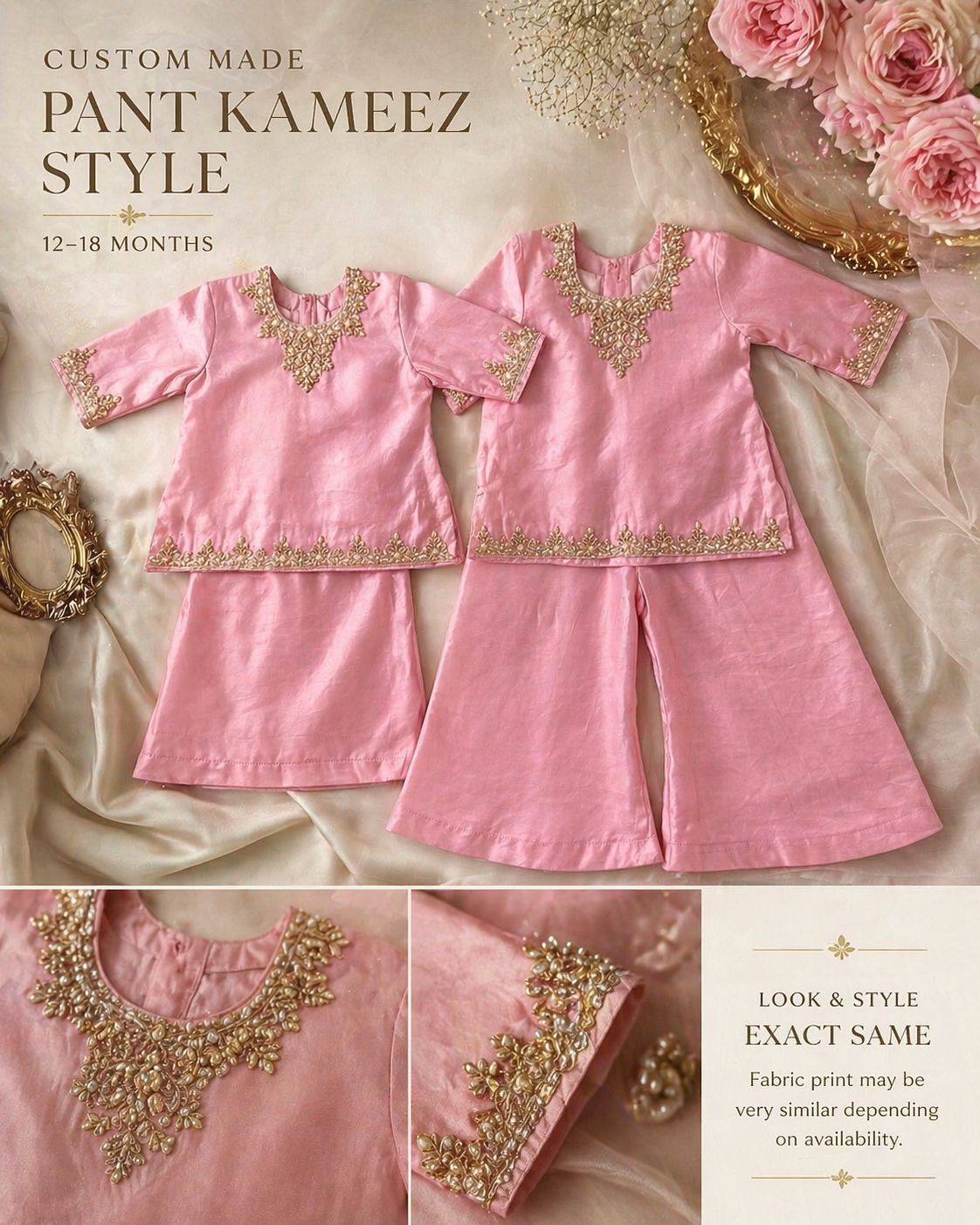 Mommy & Me Pink Embroidered Pant Kameez Set with Mirror Work Dupatta