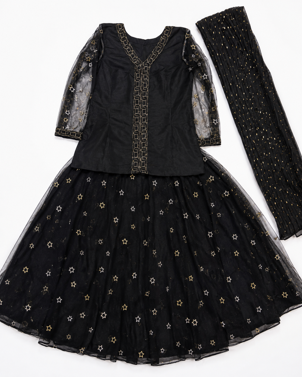 Net Sharara Set with Embroidery - Girls 8 Years