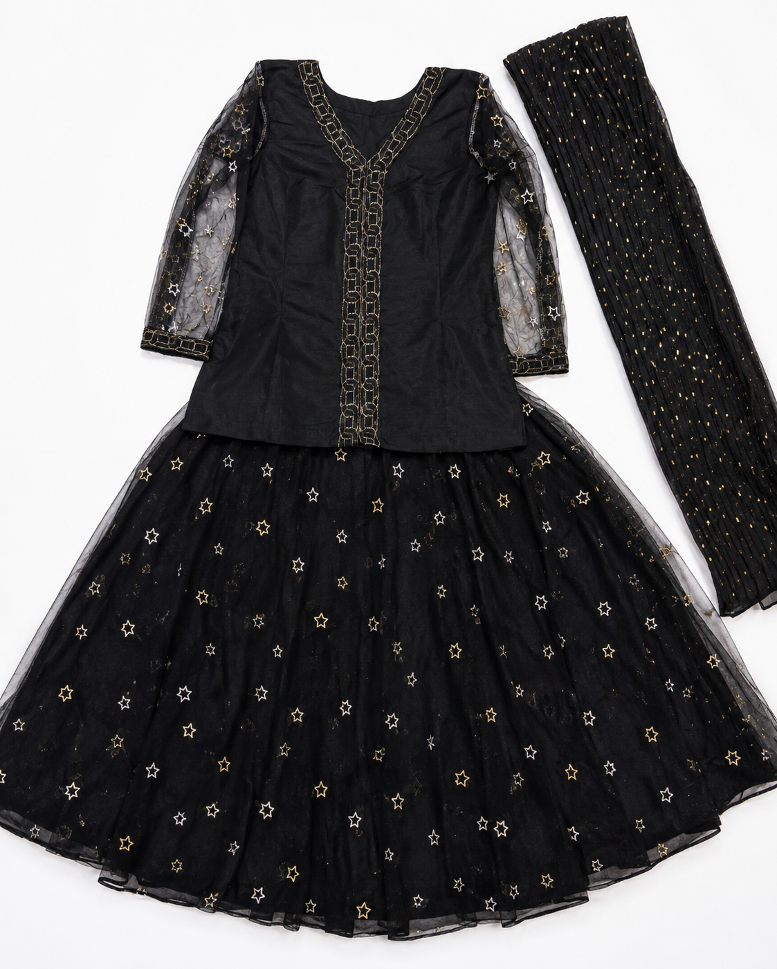 Net Sharara Set with Embroidery - Girls 8 Years