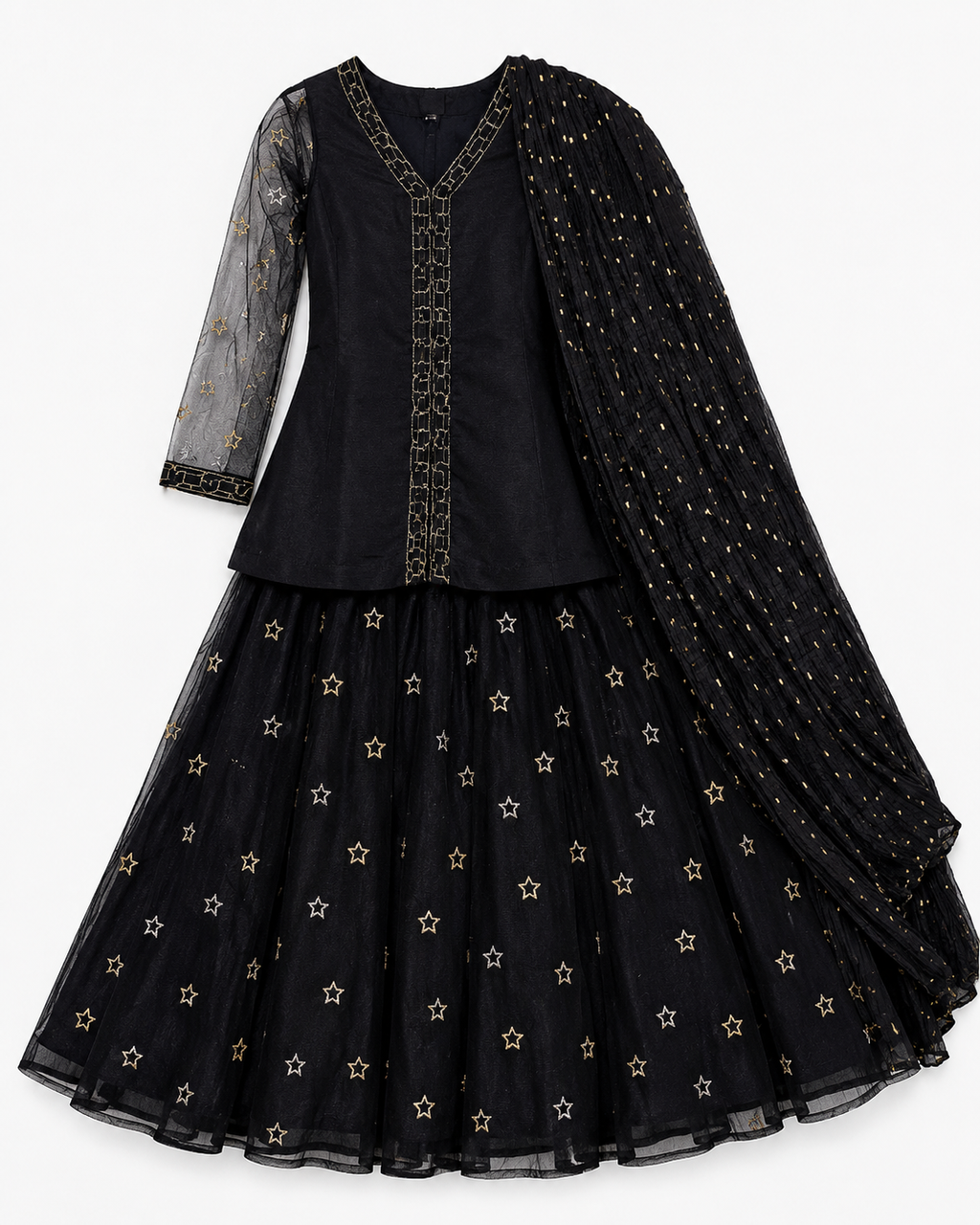 Net Sharara Set with Embroidery - Girls 8 Years
